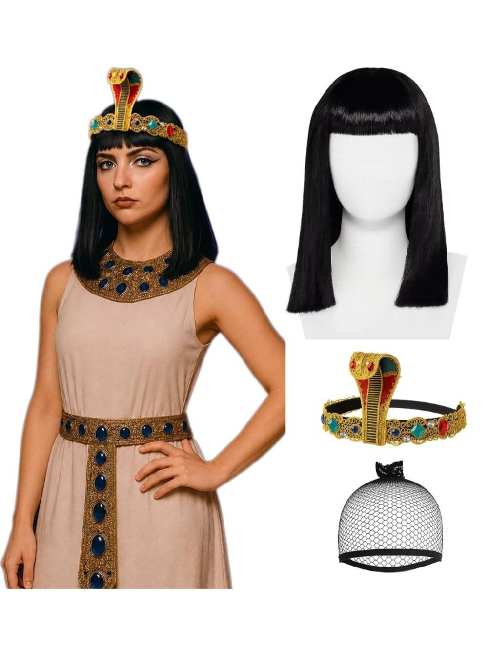 Women's Black Cosplay Convenient Set Include Adjustable Wig Cap Headpiece